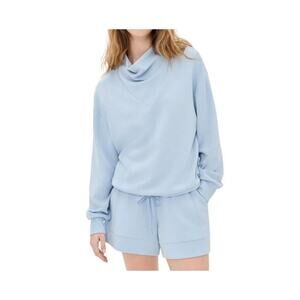 Varley Betsy Sweatshirt Women's L Blue Stretch-Jersey High-Neck Drop Shoulder